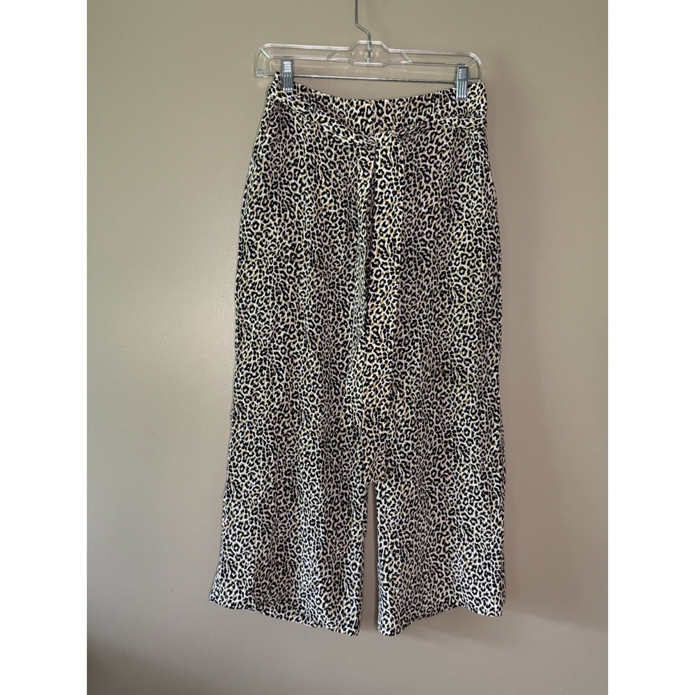 J. Crew Women Leopard Print 100% Silk Wide Leg Cropped Pants Belted Size 4 J5692